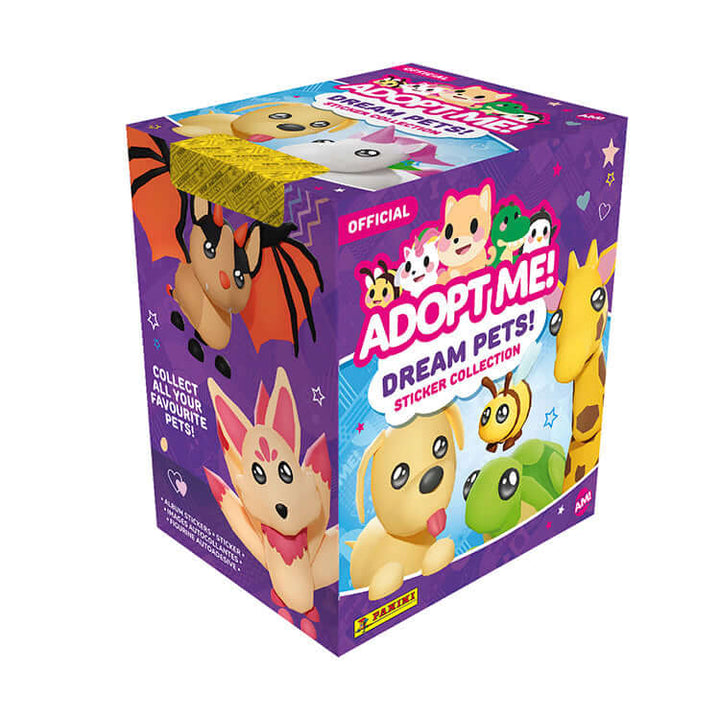 Adopt Me Dream Pets! sticker collection box featuring various cute characters and collectible stickers.