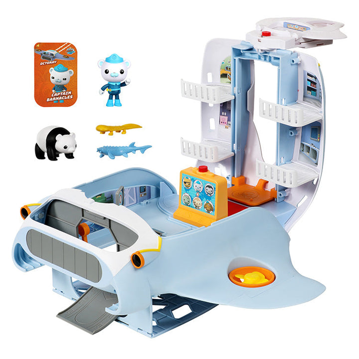 Octonauts Series 1 Octoray Transforming Playset with Mini-Ray, figures, and accessories, showcasing the mobile headquarters transformation.