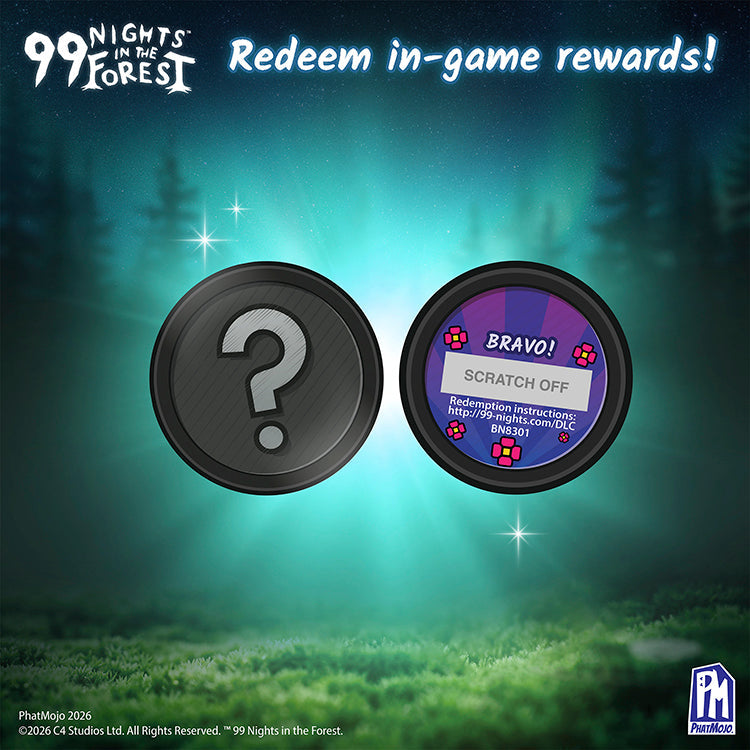 99 Nights In The Forest Series 1 Collector Bundle scratch-off cards for redeeming in-game rewards
