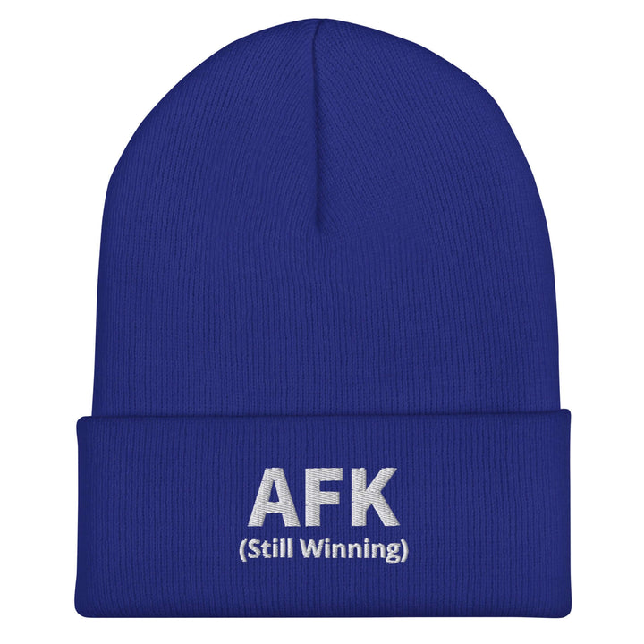 AFK cuffed beanie in blue with embroidered text &