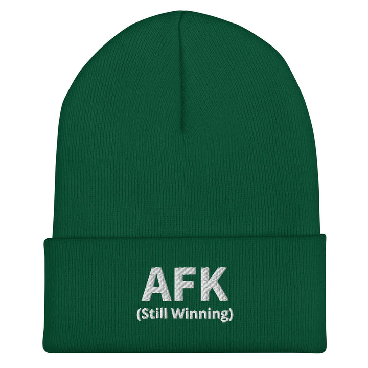 AFK cuffed beanie in green with embroidered text &
