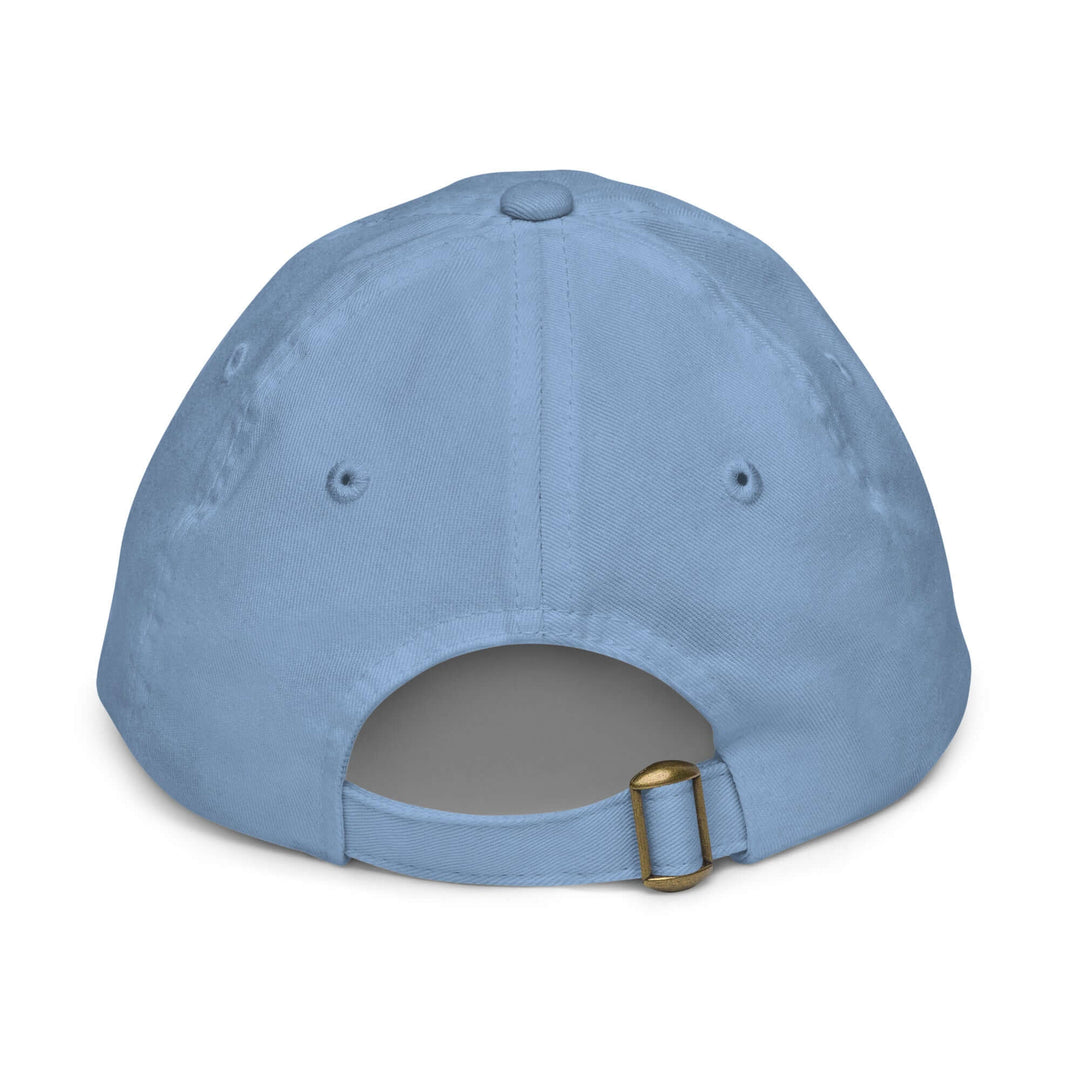 Back view of AFK Youth baseball cap showcasing adjustable strap and breathable design in a light blue color.