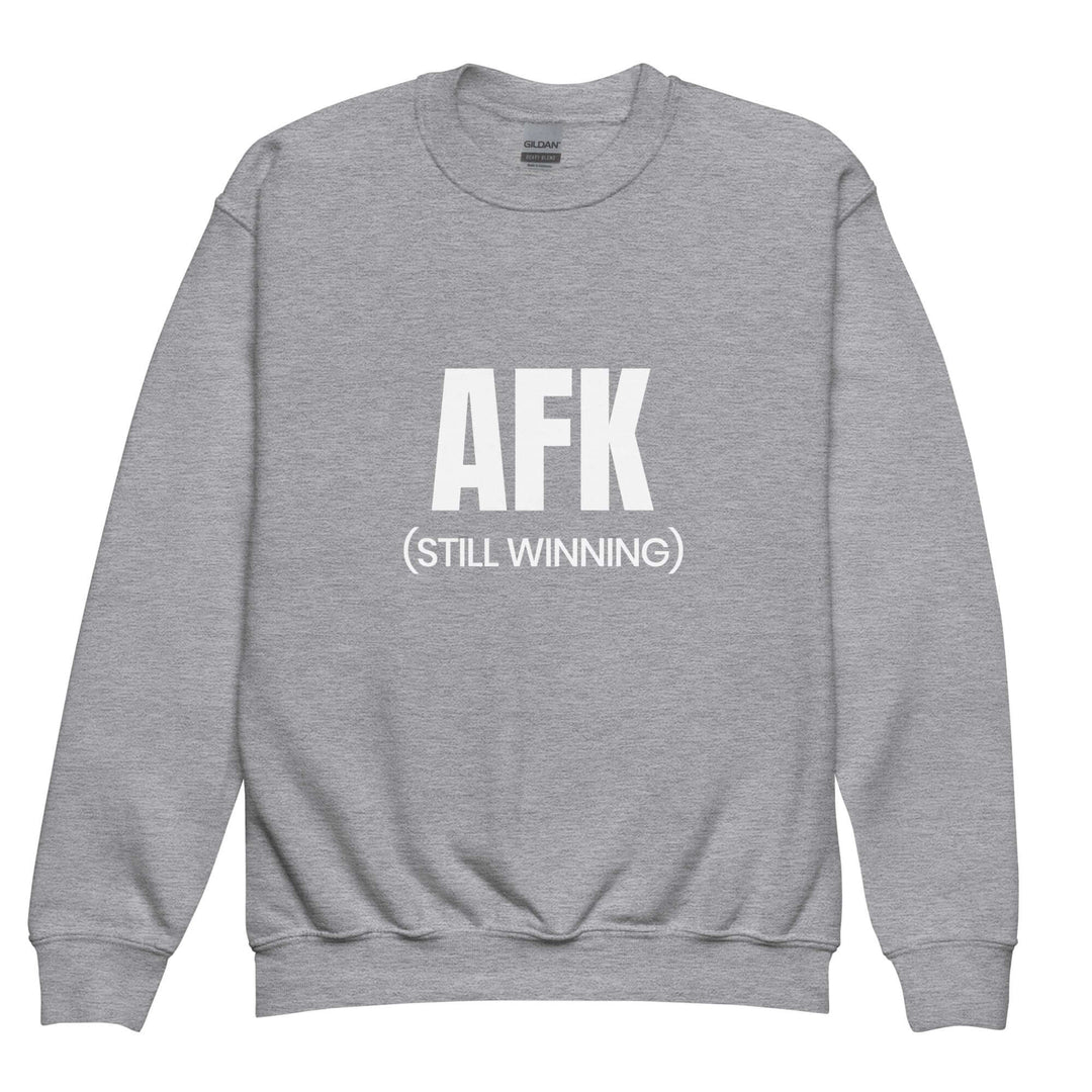 AFK Youth crewneck sweatshirt in gray with bold text, perfect for casual wear and adventures.