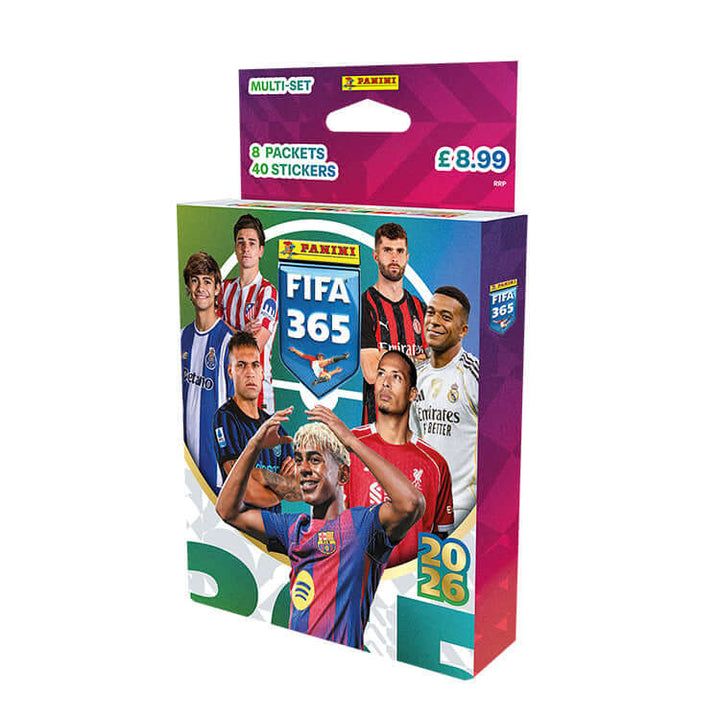 FIFA 365 2025/26 Sticker Collection multi-set packaging featuring 8 packets and 40 stickers.