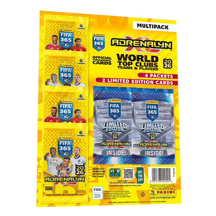 FIFA 365 2025/26 Adrenalyn XL Trading Card Collection multipack showcasing official cards and limited edition packs.