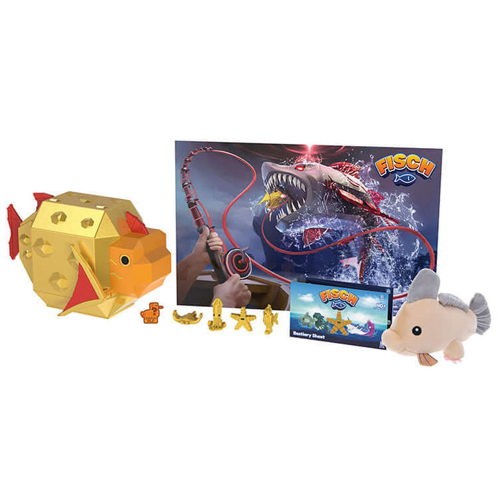 Fisch Captain’s Goldfish Collector Bundle featuring goldfish case, plush, and microfigures in dynamic underwater scene.