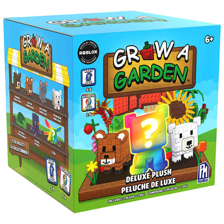 Grow A Garden Series 1 8" Collectable Plush Mystery Deluxe Plush box featuring various adorable pet characters.