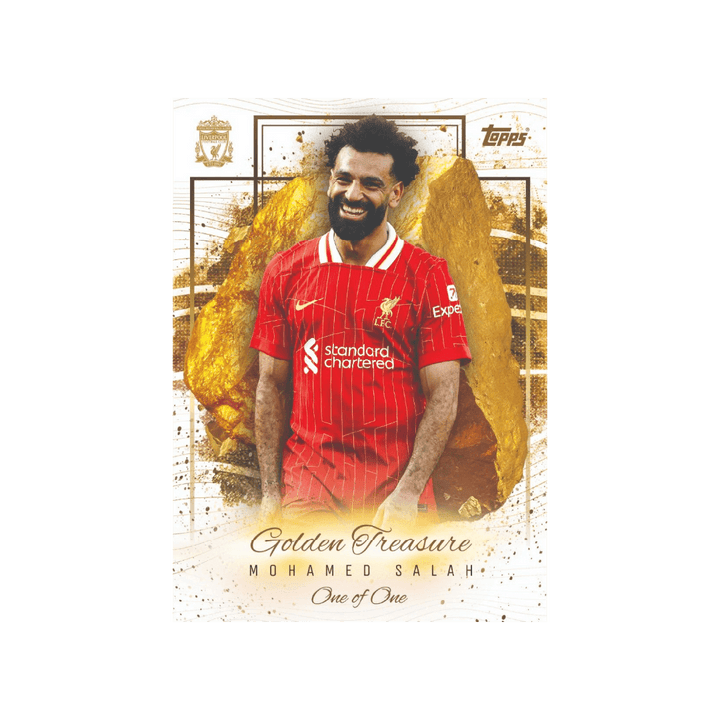 Mohamed Salah Liverpool FC Golden Treasure card from the 2024/25 Fan Set, featuring a unique one-of-one design.