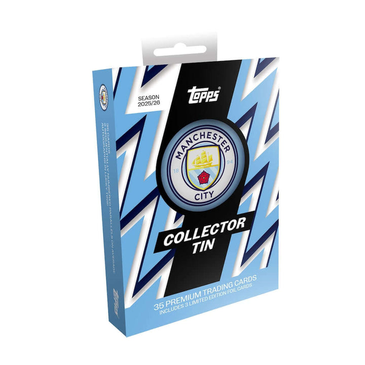 Manchester City Collectors Tin - 2025-26 featuring 35 premium trading cards and limited edition collectibles.