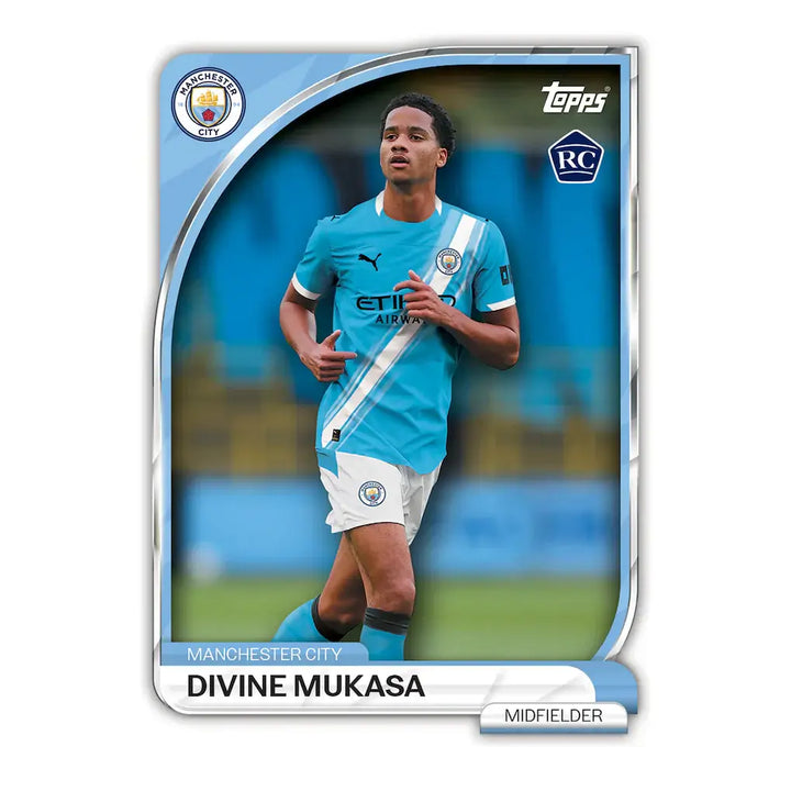 Manchester City Collectors Tin - 2025-26 featuring Divine Mukasa Midfielder card by Topps.