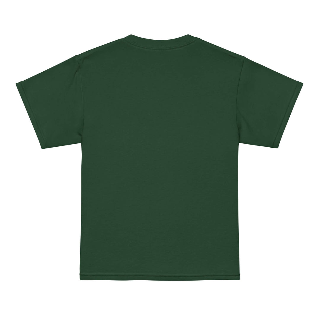 Back view of the Oddy Pro Youth t-shirt in a solid green color, showcasing its modern fit and comfort.