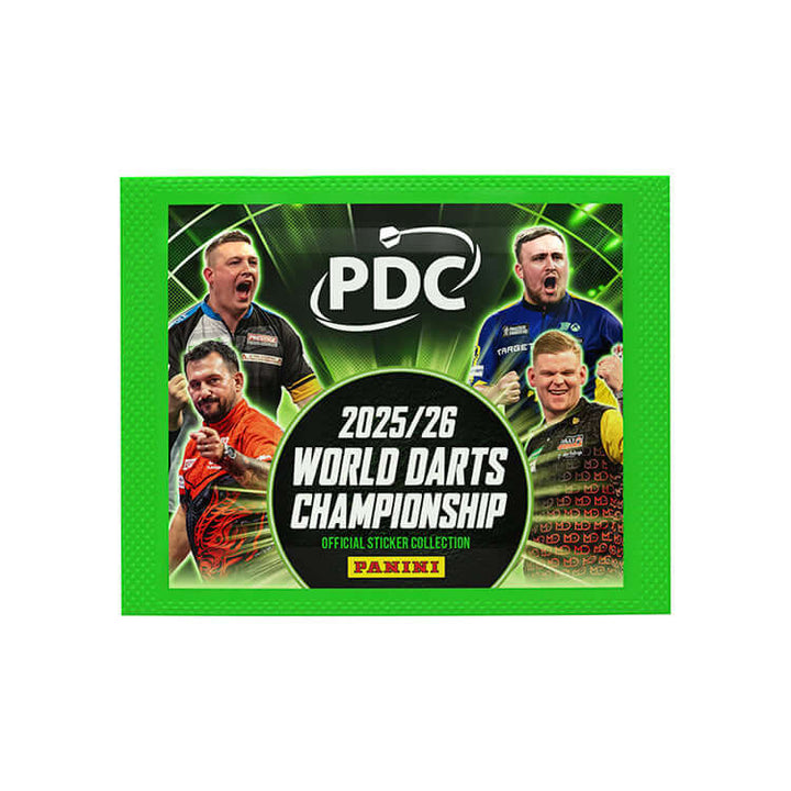 PDC 2026 World Championship Darts Sticker Collection cover featuring top players and Panini branding.