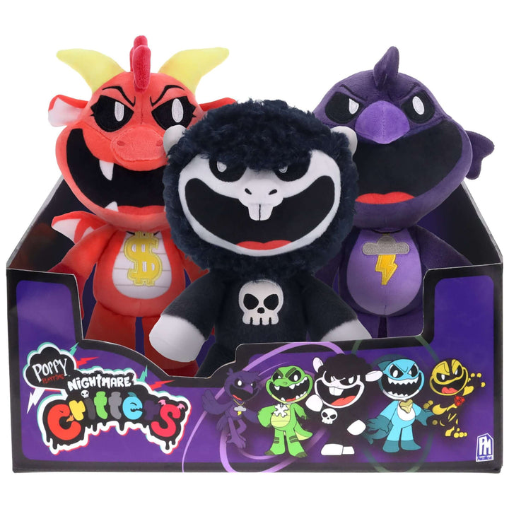 Poppy Playtime Series 4 Nightmare Critters 8" Collectable Plush featuring colorful plush characters in a display box.