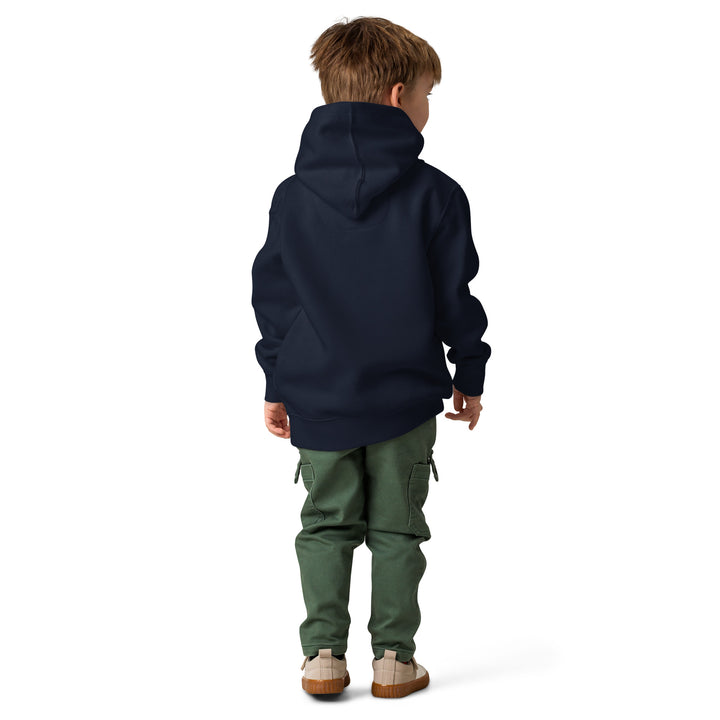 Oddy Pro Toddler fleece pullover hoodie shown on a child from the back, featuring a navy color and relaxed fit.