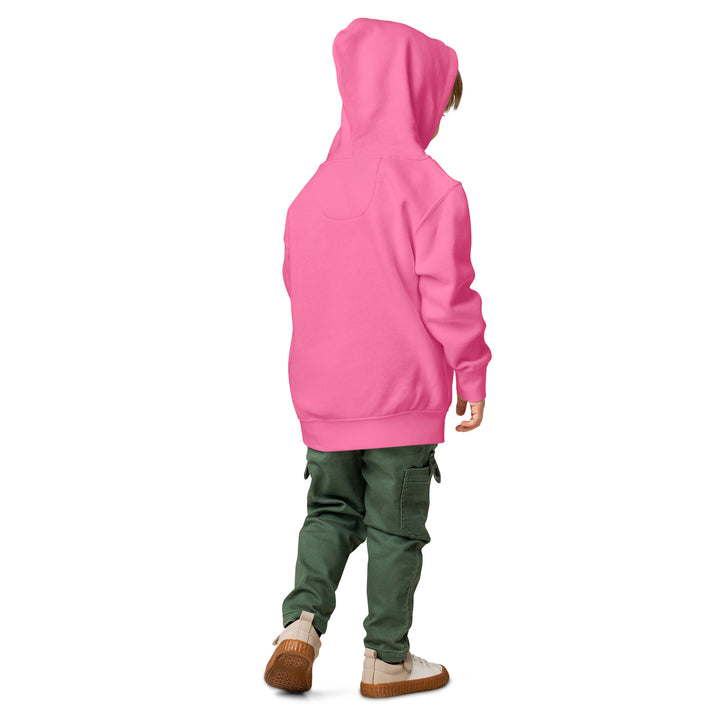 Oddy Pro Toddler fleece pullover hoodie worn by a child facing away, showcasing its bright pink color and relaxed fit.