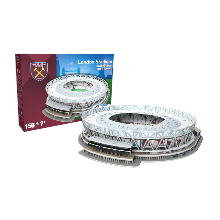 West Ham United London Stadium 3D Puzzle model with packaging showing detailed design and dimensions.
