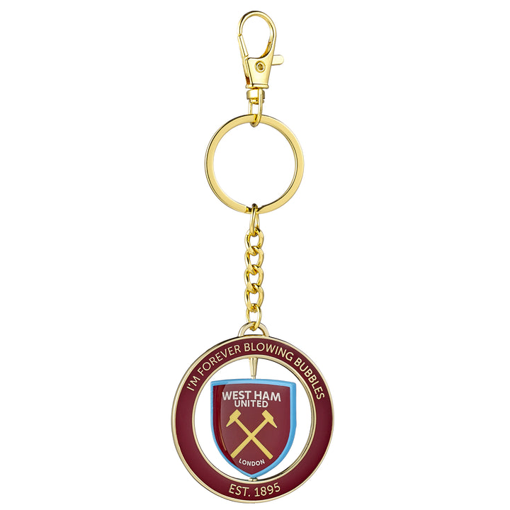 West Ham spinning keyring featuring club colors and the phrase &