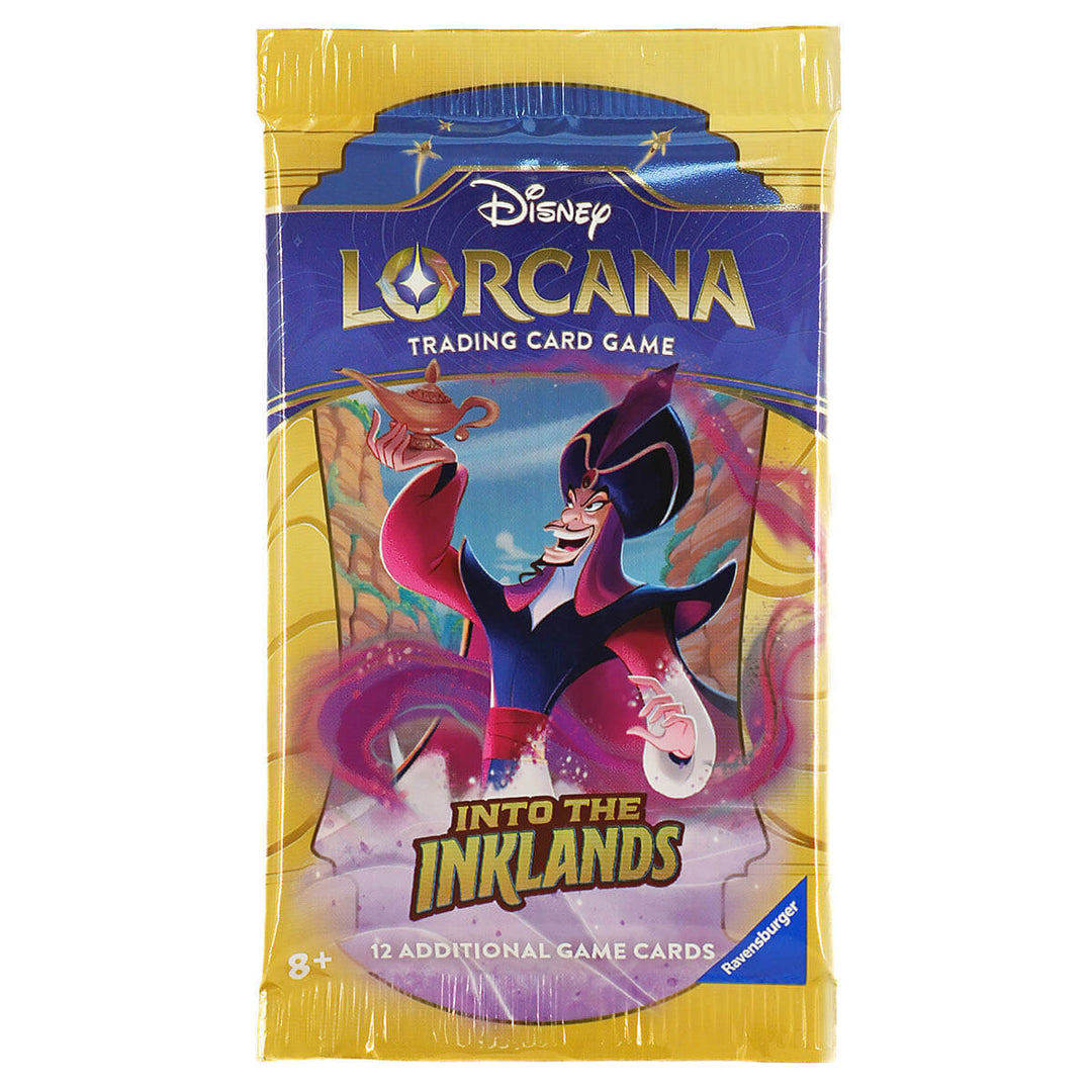 Disney Lorcana Into the Inklands TCG Booster Pack featuring a Disney villain character on the packaging.