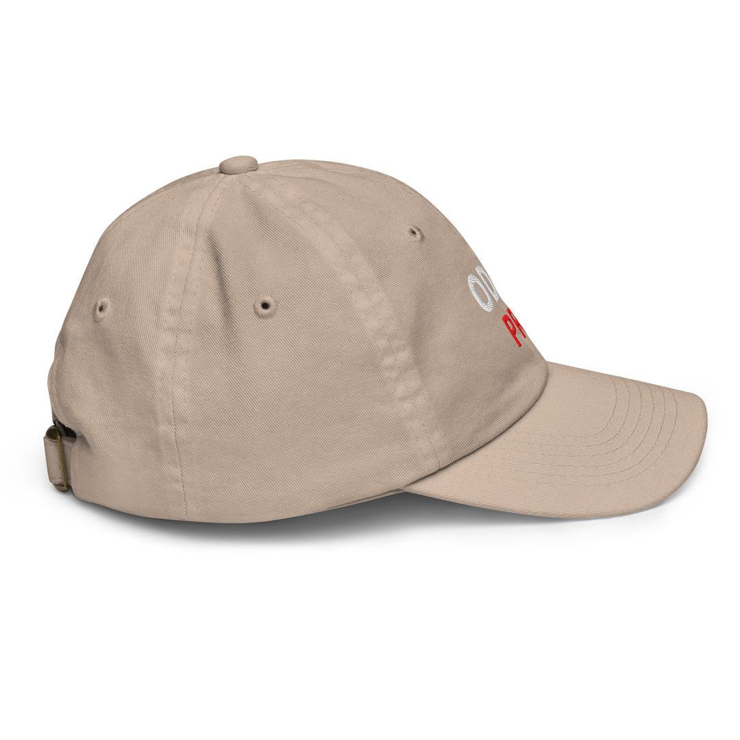 Oddy Pro Youth baseball cap in beige, featuring adjustable strap and 6 eyelets for breathability.