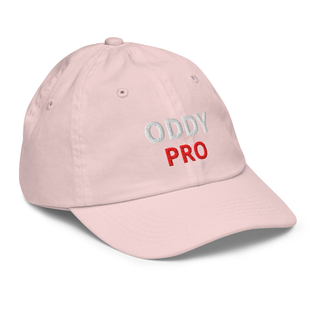 Oddy Pro Youth baseball cap in pink with embroidered lettering on the front, ideal for baseball training and casual wear.